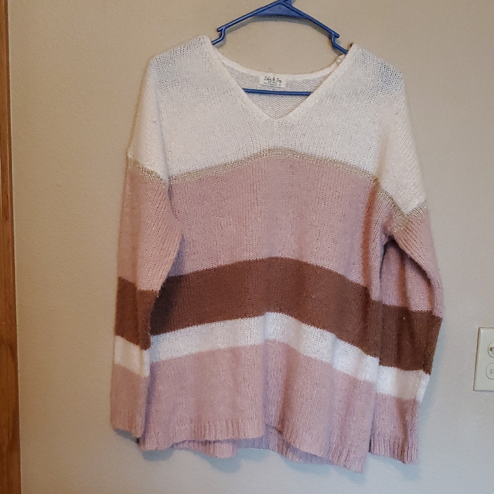 Women's Pink and Brown Striped Sweater